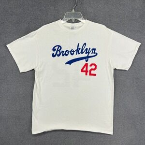 Brooklyn Dodgers Jackie Robinson 42 T Shirt White Blue Red Adult Large
